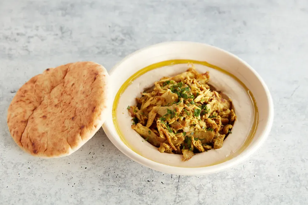 Chicken shawarma hummus bowl